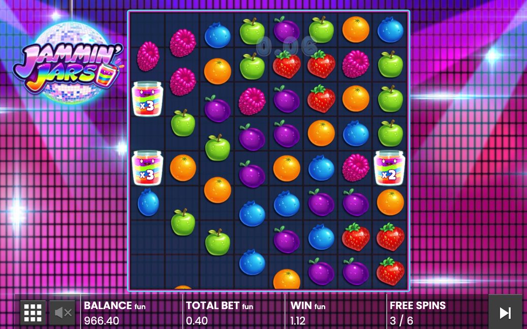 Free spins-skärm där de sex spinnen spelas